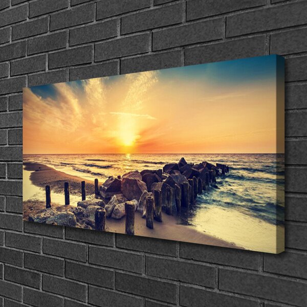 Tablou pe panza canvas Plaja Pietrele Mare Peisaj Brun Galben Gri