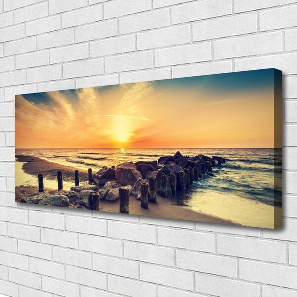 Tablou pe panza canvas Plaja Pietrele Mare Peisaj Brun Galben Gri