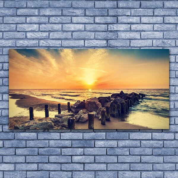 Tablou pe panza canvas Plaja Pietrele Mare Peisaj Brun Galben Gri