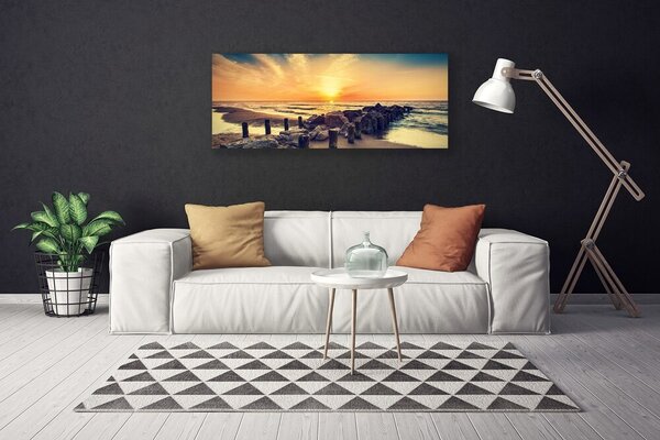 Tablou pe panza canvas Plaja Pietrele Mare Peisaj Brun Galben Gri