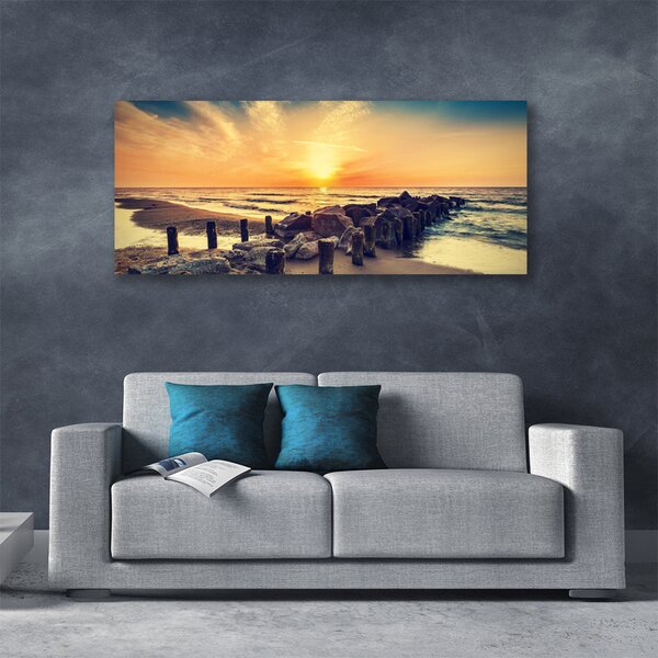 Tablou pe panza canvas Plaja Pietrele Mare Peisaj Brun Galben Gri
