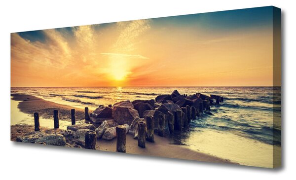 Tablou pe panza canvas Plaja Pietrele Mare Peisaj Brun Galben Gri