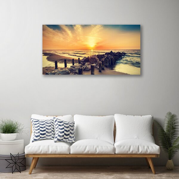 Tablou pe panza canvas Plaja Pietrele Mare Peisaj Brun Galben Gri
