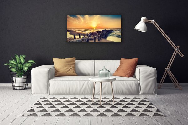Tablou pe panza canvas Plaja Pietrele Mare Peisaj Brun Galben Gri