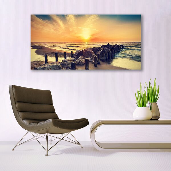 Tablou pe panza canvas Plaja Pietrele Mare Peisaj Brun Galben Gri