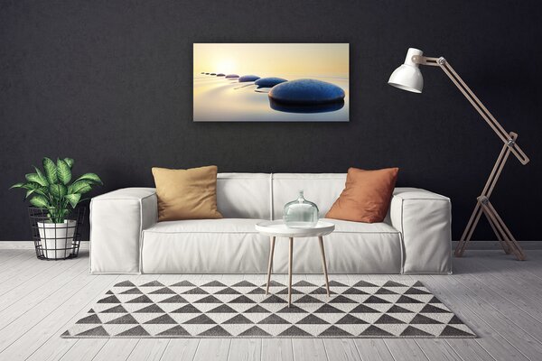 Tablou pe panza canvas Pietrele de apa Art Albastru Galben