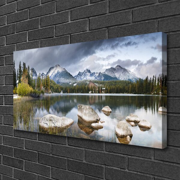 Tablou pe panza canvas Mountain Lake Forest Peisaj Gri Maro Verde
