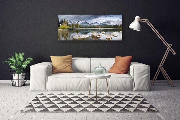 Tablou pe panza canvas Mountain Lake Forest Peisaj Gri Maro Verde