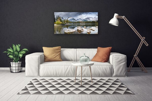 Tablou pe panza canvas Mountain Lake Forest Peisaj Gri Maro Verde