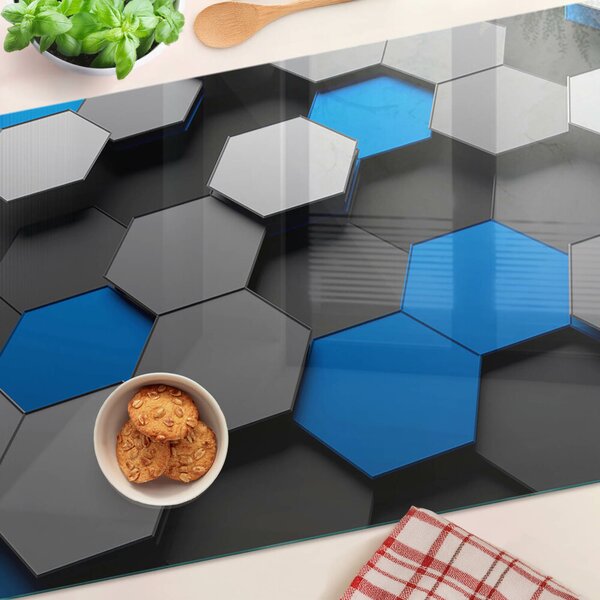 Tocător din sticlă Modele hexagonale în nuanțe albastru-gri