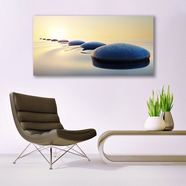 Tablou pe panza canvas Pietrele de apa Art Albastru Galben