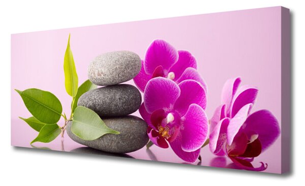 Tablou pe panza canvas Pietrele de flori Frunze Floral Roz Gri Verde