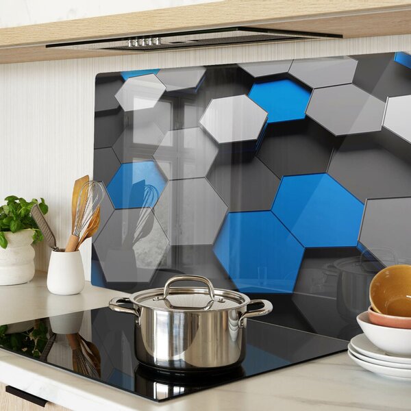 Tocător din sticlă Modele hexagonale în nuanțe albastru-gri