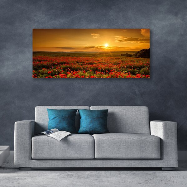 Tablou pe panza canvas Meadow Lake Flori Natura Galben Verde Roșu