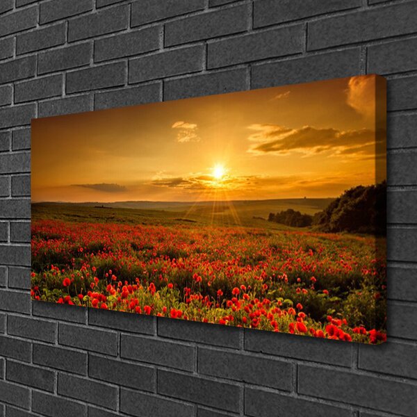 Tablou pe panza canvas Meadow Lake Flori Natura Galben Verde Roșu