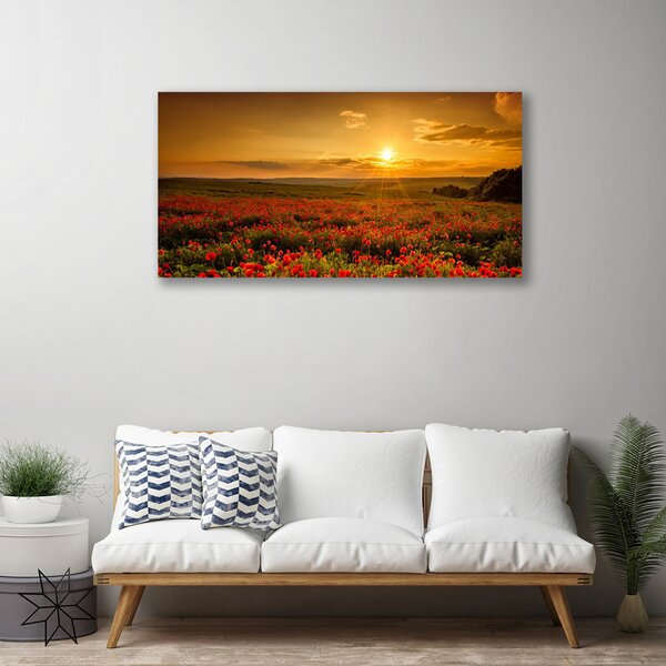 Tablou pe panza canvas Meadow Lake Flori Natura Galben Verde Roșu