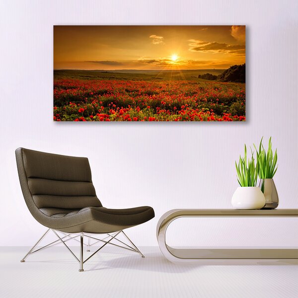Tablou pe panza canvas Meadow Lake Flori Natura Galben Verde Roșu