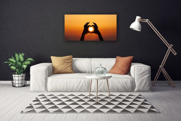 Tablou pe panza canvas Sun Hands Peisaj Galben Negru