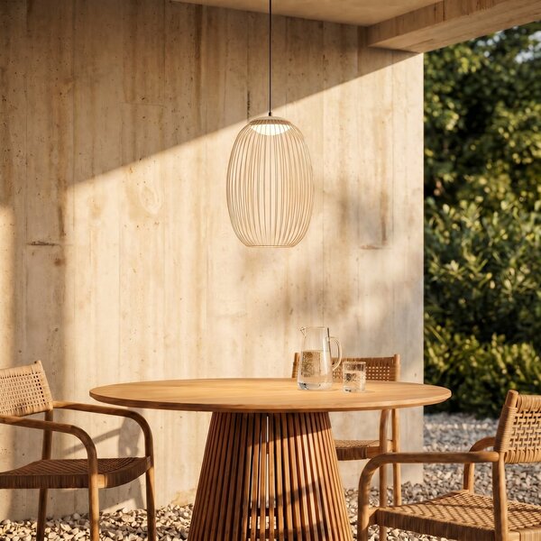Lucande Lampa suspendată de exterior cu LED-uri Richi, bej, Ø 35 cm, dimabil, reglabil, Bej, Metal, Modern