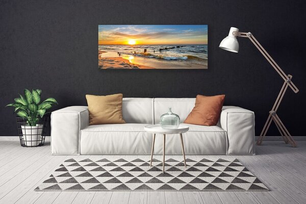 Tablou pe panza canvas Sun Sea Beach Peisaj Galben Albastru Maro