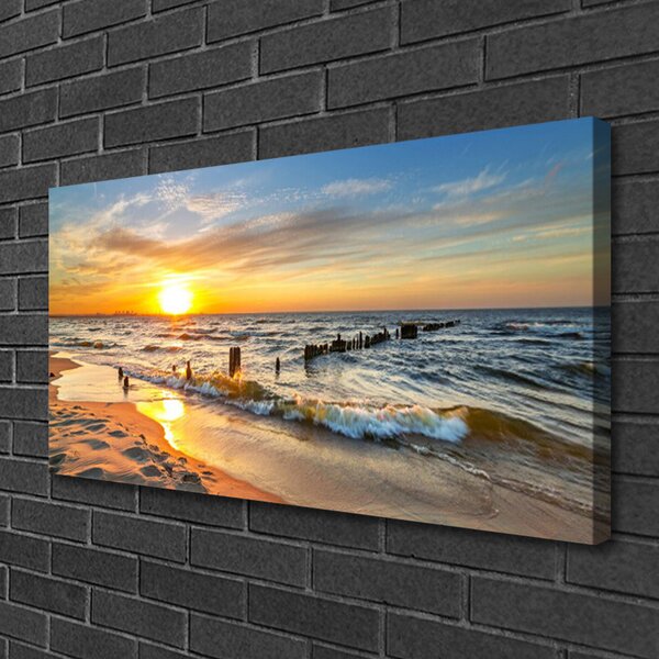 Tablou pe panza canvas Sun Sea Beach Peisaj Galben Albastru Maro