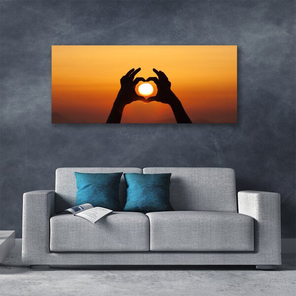 Tablou pe panza canvas Sun Hands Peisaj Galben Negru