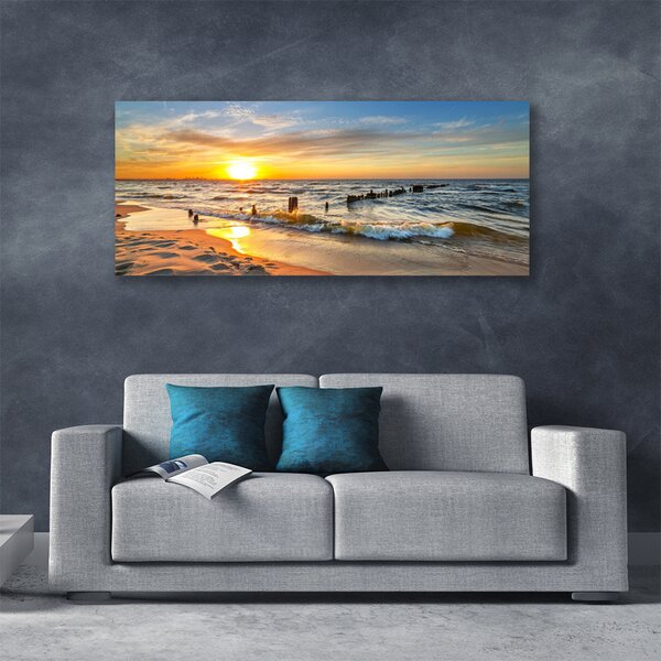 Tablou pe panza canvas Sun Sea Beach Peisaj Galben Albastru Maro