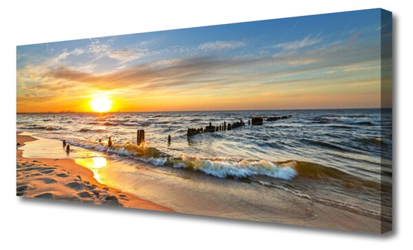 Tablou pe panza canvas Sun Sea Beach Peisaj Galben Albastru Maro