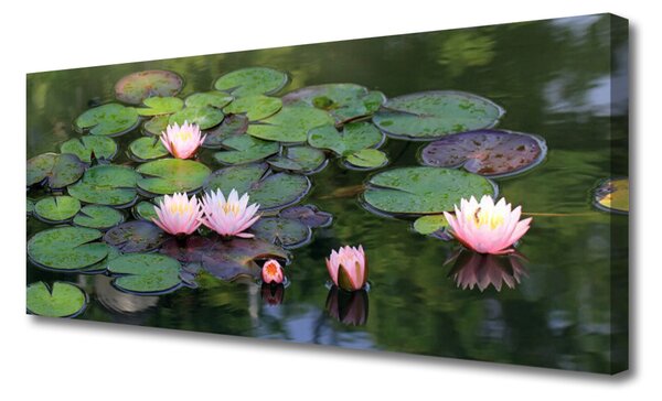 Tablou pe panza canvas Lacul Petale Floral Roz Verde