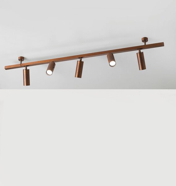 Cremasco Plafonieră 7534, lemn brunat, 5 becuri, GU10, reglabil, Lemn, Camera de zi / sufragerie, Alamă, Modern