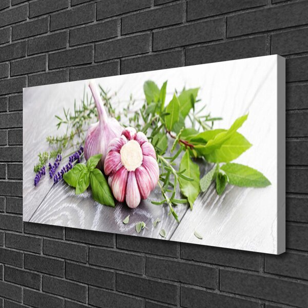Tablou pe panza canvas Usturoi Frunze florale flori Purple Verde Maro