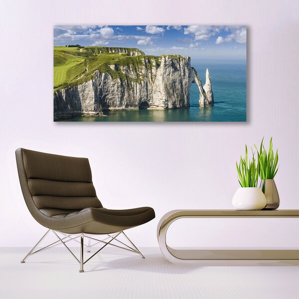 Tablou pe panza canvas Rock Sea Peisaj Verde Gri Albastru