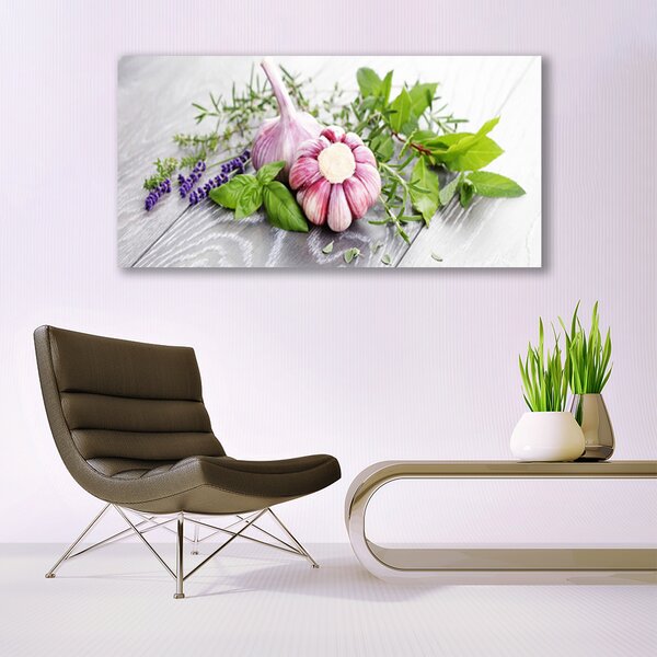 Tablou pe panza canvas Usturoi Frunze florale flori Purple Verde Maro