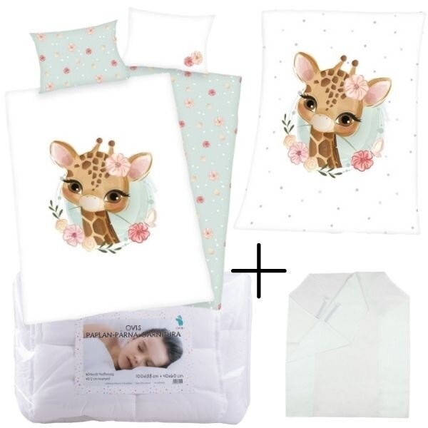 Pachet lenjerie de pat Girafă (cu flori) pentru copii
