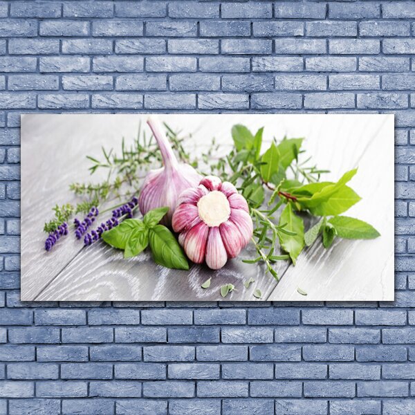 Tablou pe panza canvas Usturoi Frunze florale flori Purple Verde Maro