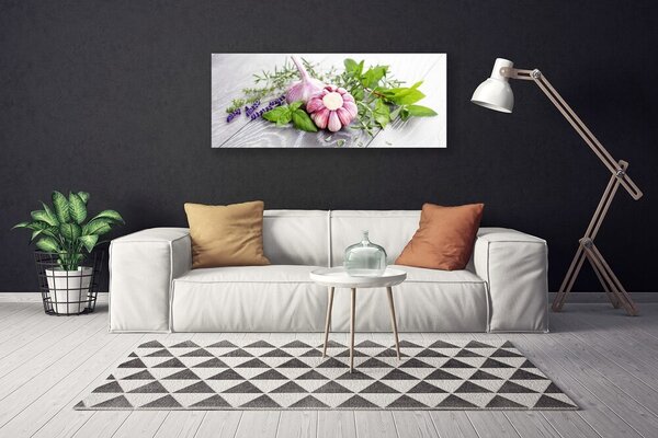 Tablou pe panza canvas Usturoi Frunze florale flori Purple Verde Maro