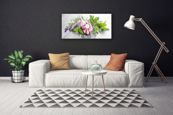 Tablou pe panza canvas Usturoi Frunze florale flori Purple Verde Maro