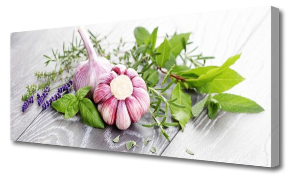 Tablou pe panza canvas Usturoi Frunze florale flori Purple Verde Maro