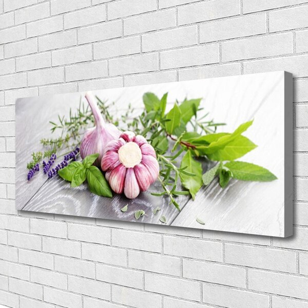 Tablou pe panza canvas Usturoi Frunze florale flori Purple Verde Maro