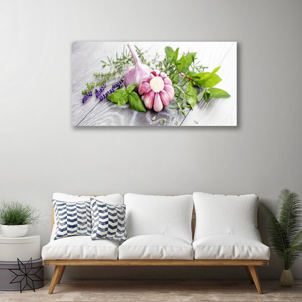 Tablou pe panza canvas Usturoi Frunze florale flori Purple Verde Maro