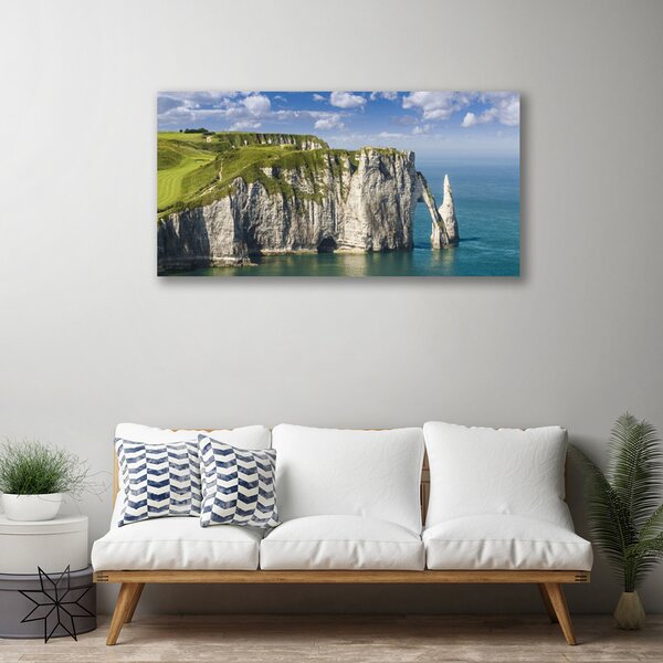 Tablou pe panza canvas Rock Sea Peisaj Verde Gri Albastru