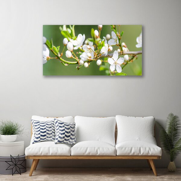 Tablou pe panza canvas Ramuri Flori Floral Verde Alb