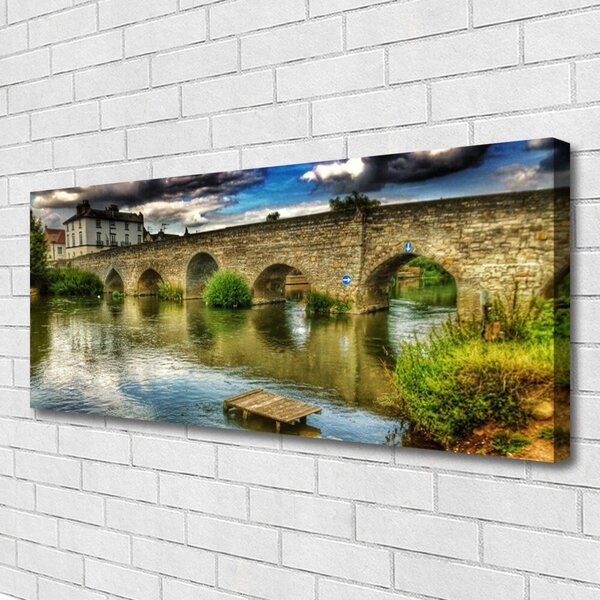 Tablou pe panza canvas Lacul Podul Arhitectura Brun Verde