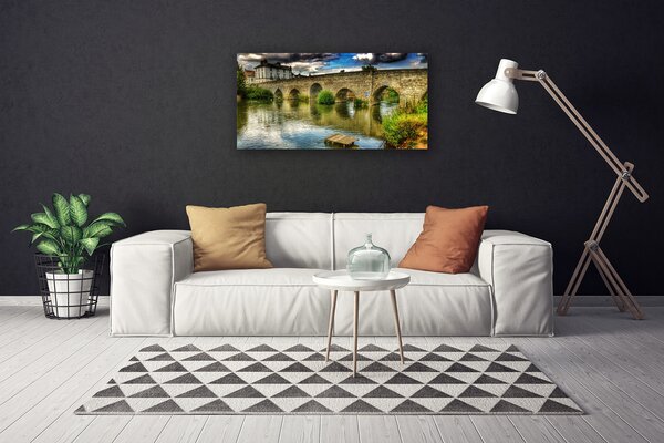 Tablou pe panza canvas Lacul Podul Arhitectura Brun Verde