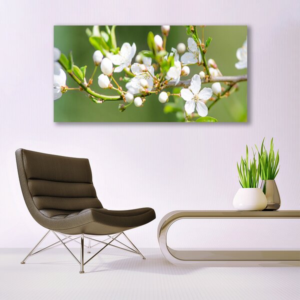 Tablou pe panza canvas Ramuri Flori Floral Verde Alb