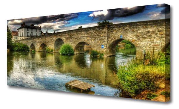 Tablou pe panza canvas Lacul Podul Arhitectura Brun Verde