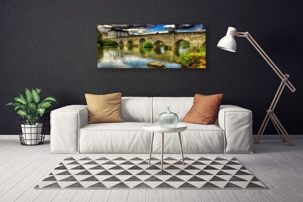 Tablou pe panza canvas Lacul Podul Arhitectura Brun Verde