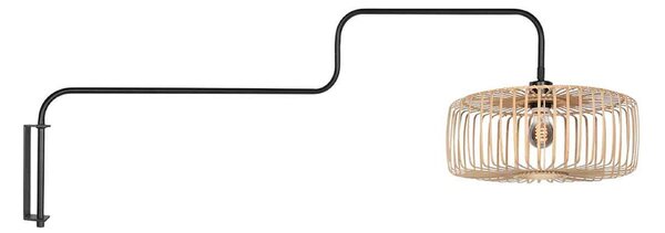 Steinhauer Aplică de perete Bloeba, negru/bambus natural, adâncime 140 cm, Negru, Camera de zi / sufragerie, Metal
