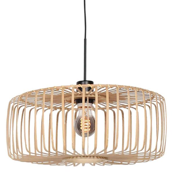 Steinhauer Lampă suspendată Sparkled Light, negru/bambus natural, Ø 50 cm, reglabil, Negru, Camera de zi / sufragerie, Bamboo