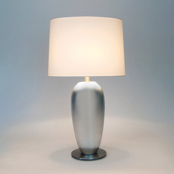 Holländer Lampa de masă LAMBDA OVAL, argintiu/ecru, înălțime 77 cm, ceramică, soclu E27, Metalic, Camera de zi / sufragerie, Ceramică